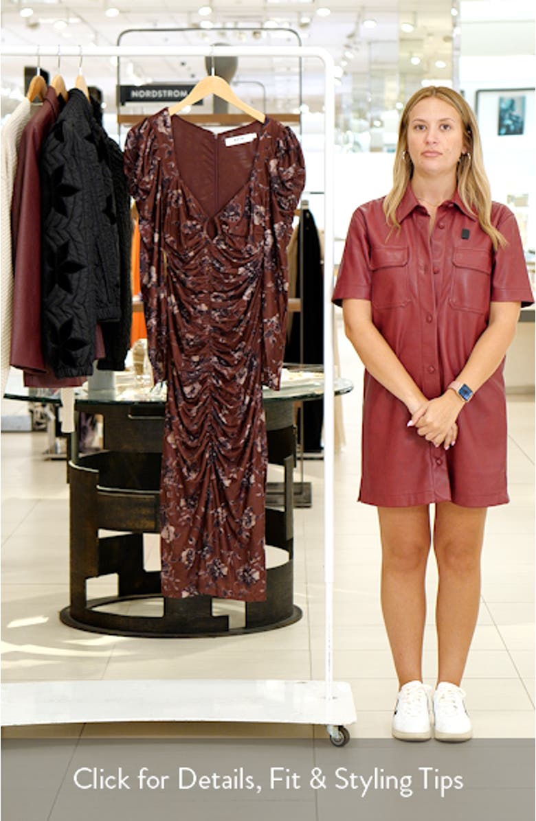 Long Sleeve Ruched Mesh Midi Dress, sales video thumbnail