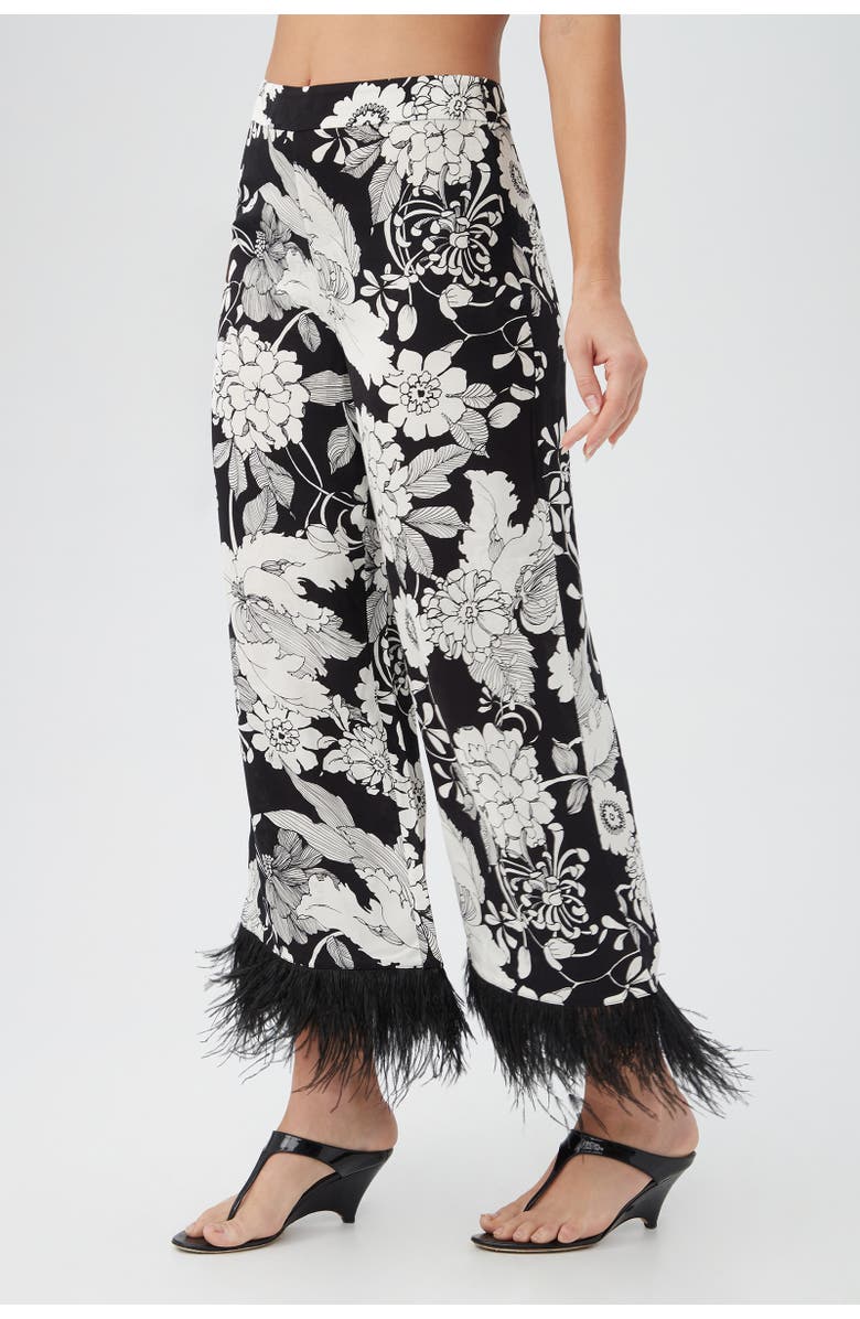 Trina Turk Short Weekend Feather Trim Pant, Alternate, color, Black/White
