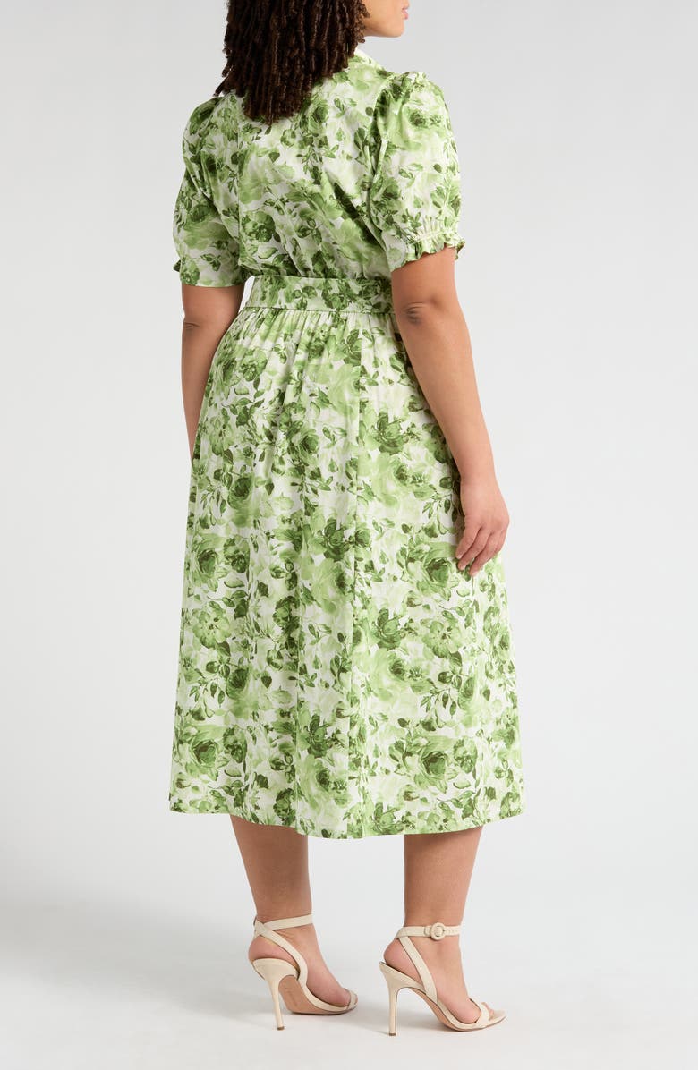 Anne Klein Floral Puff Sleeve Cotton Shirtdress, Alternate, color, 