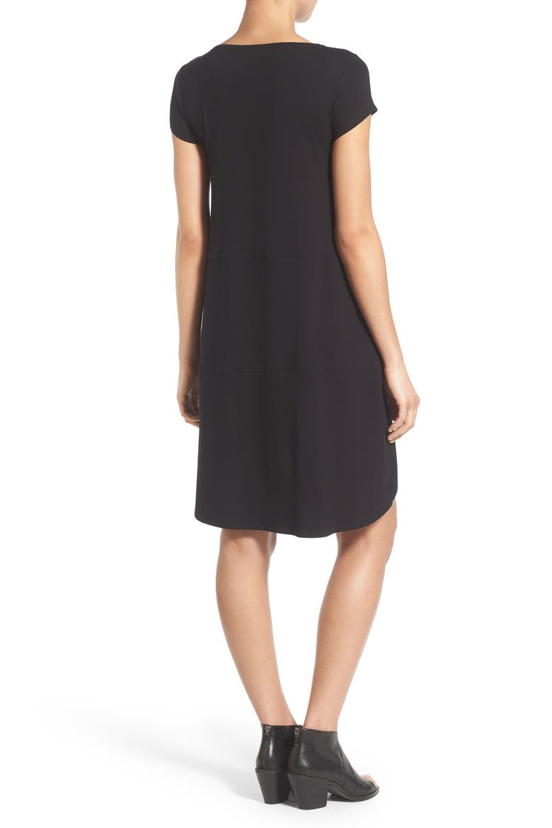 Bateau Neck Cap Sleeve Dress, Alternate, color, BLACK