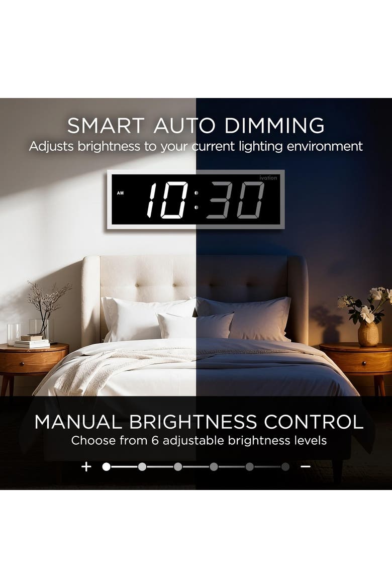 Digital Wall Clock, Big LED Display, Timer, Alarms, Auto Brightness, Remote, Alternate, color, White