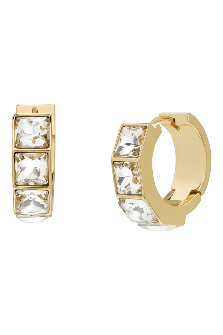 Crystal Huggie Hoop Earrings, Main, color, GOLD