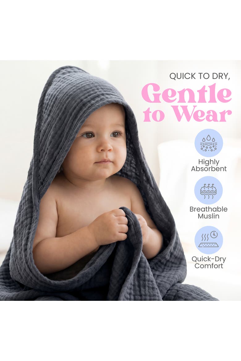 Muslin Hooded Baby Bath Towel, Alternate, color, Multicolored