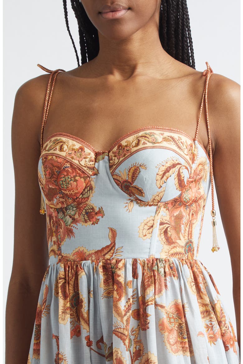 Aster Border Print Corset Midi Sundress, Alternate, color, BLUE JACOBEAN