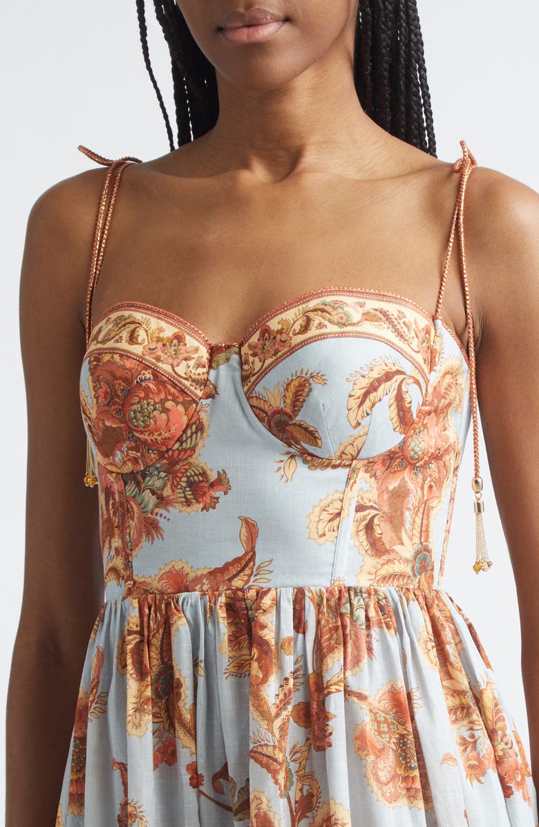 Zimmermann Aster Border Print Corset Midi Sundress, Alternate, color, Blue Jacobean
