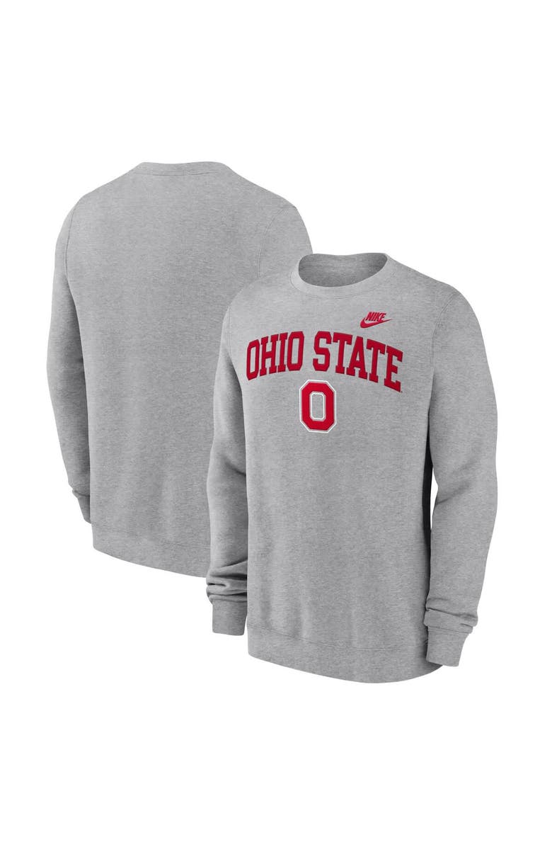 Nike Men's Nike Heather Gray Ohio State Buckeyes Legacy Classic Tackle Twill Embroidered Arch Over Logo Pullover Sweatshirt, Alternate, color, 