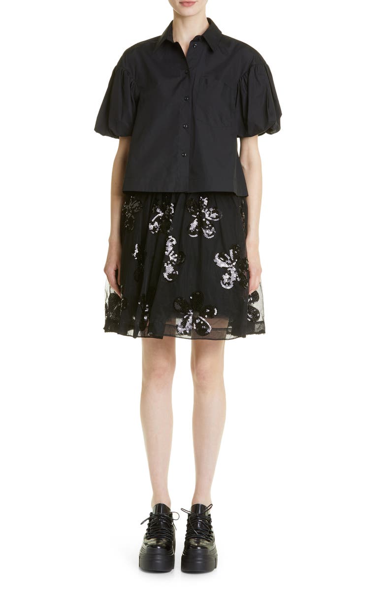 Simone Rocha Puff Sleeve Cotton Crop Button-Up Shirt, Alternate, color,
