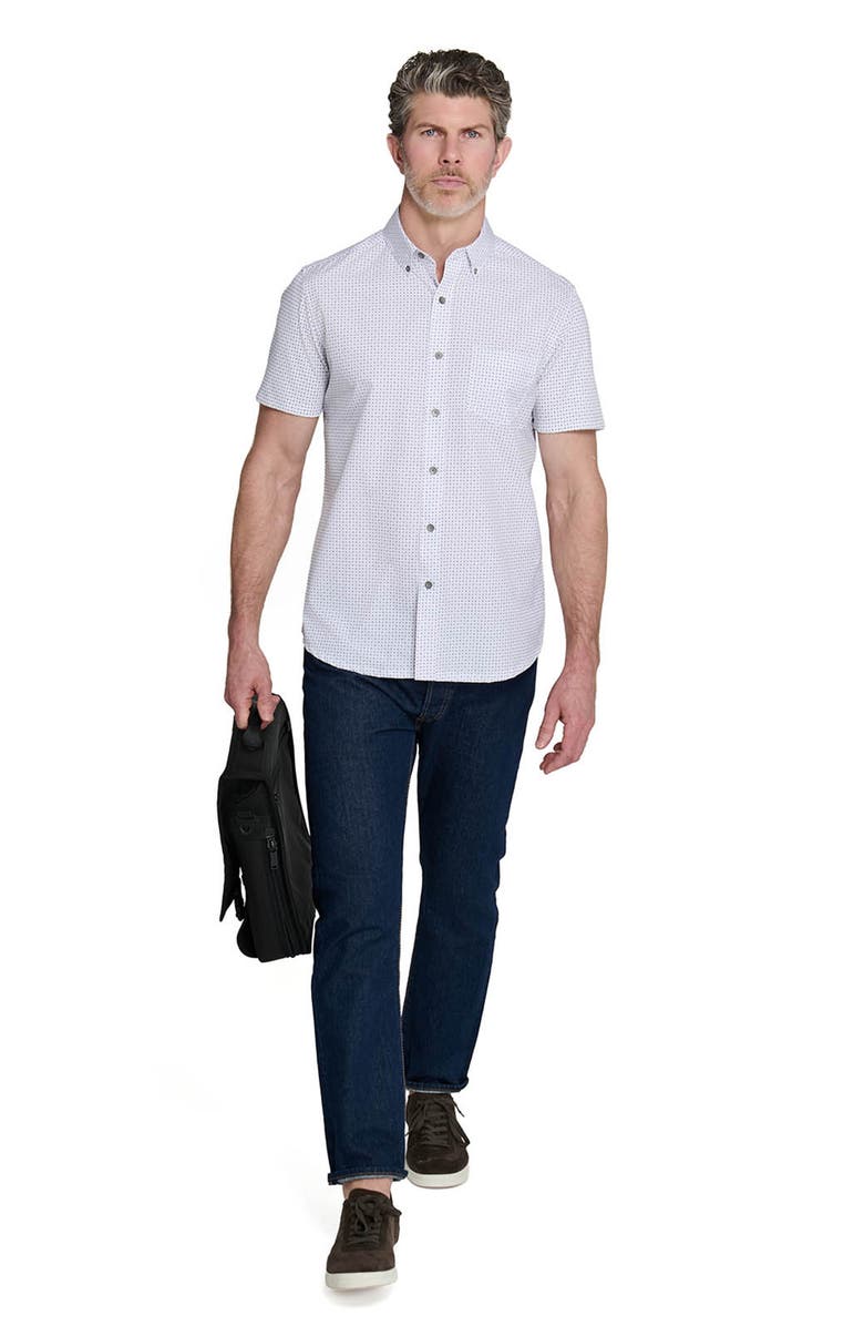 W.R.K Slim Fit Micro Diamond Reworked Short Sleeve Button-Down Shirt, Alternate, color, White