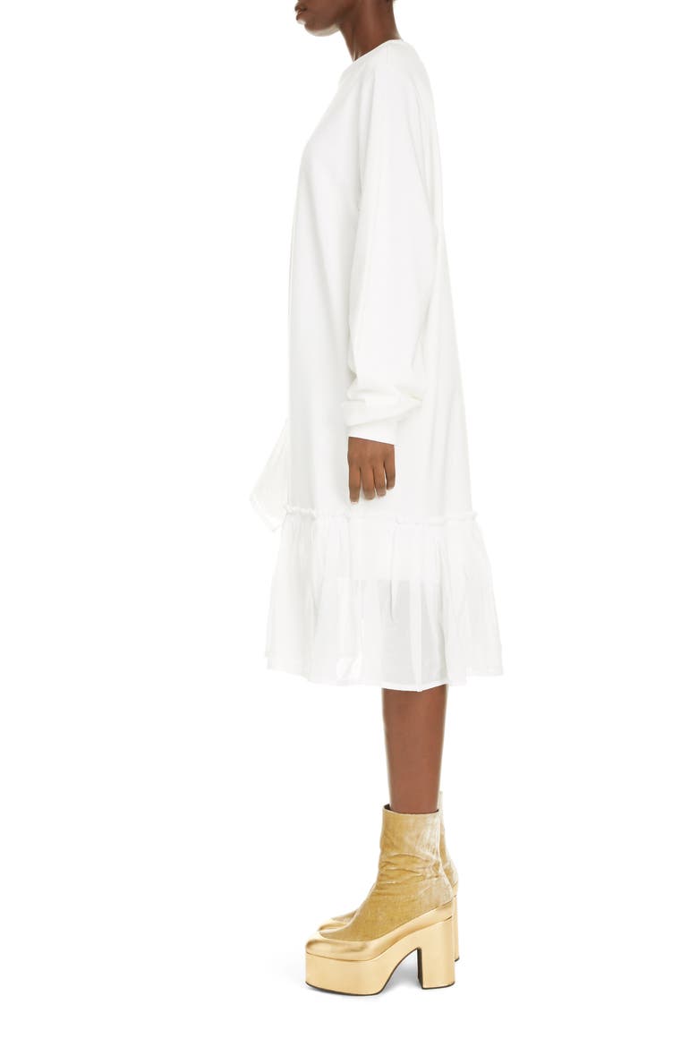 Asymmetrical Ruffle Long Sleeve Shift Dress, Alternate, color, WHITE