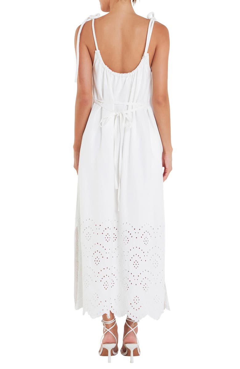 English Factory Eyelet Tie Back Linen Blend Sundress, Alternate, color, White