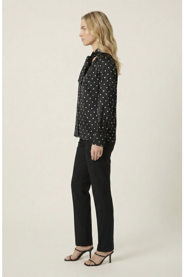 Polka Dot Tie Neck Blouse, Alternate, color, Black
