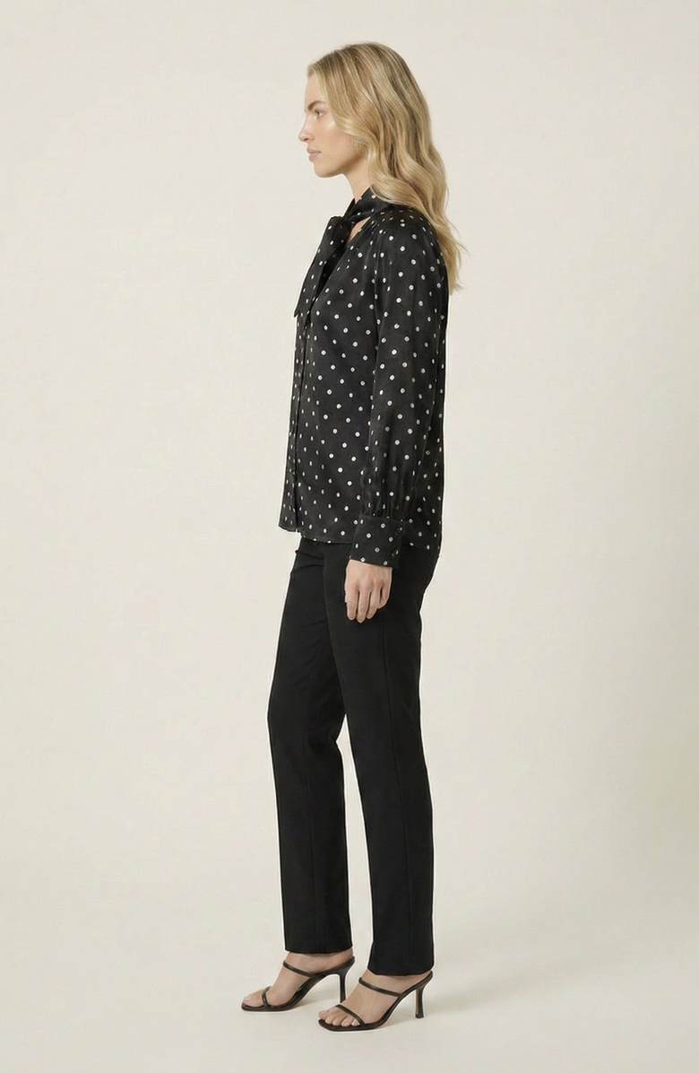 Modenaire Polka Dot Tie Neck Blouse, Alternate, color, Black