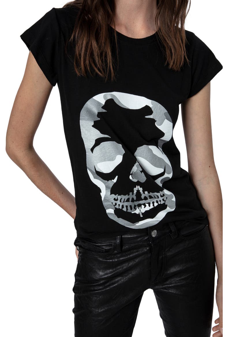 Camo Skull Cotton & Modal Graphic Tee, Alternate, color, NOIR