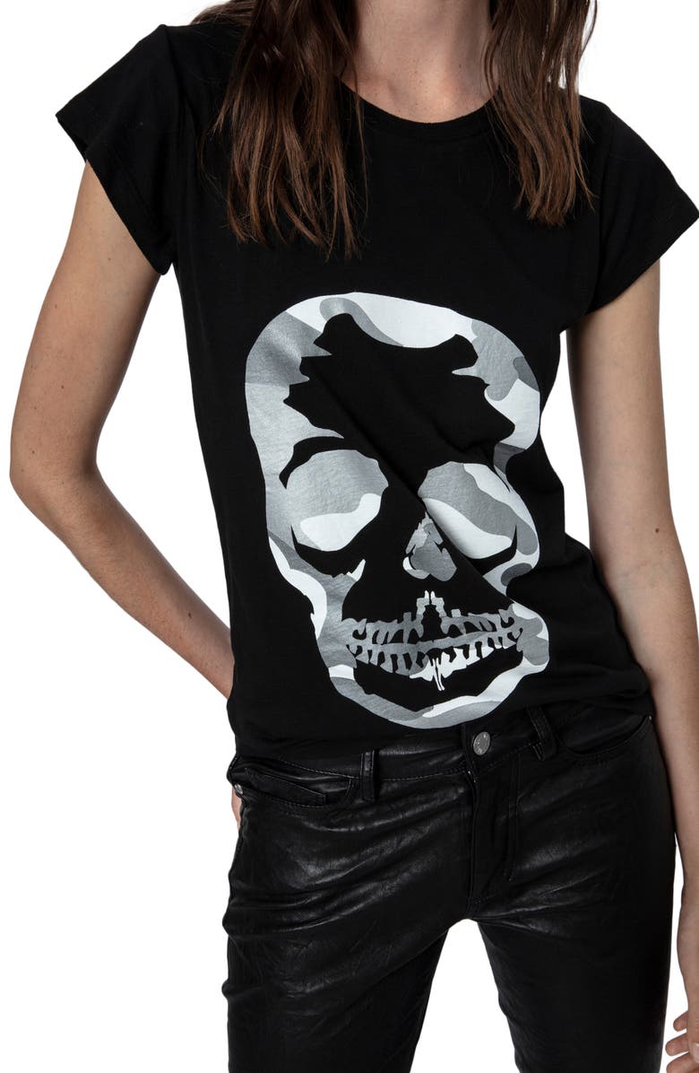 Zadig & Voltaire Camo Skull Cotton & Modal Graphic Tee, Alternate, color,