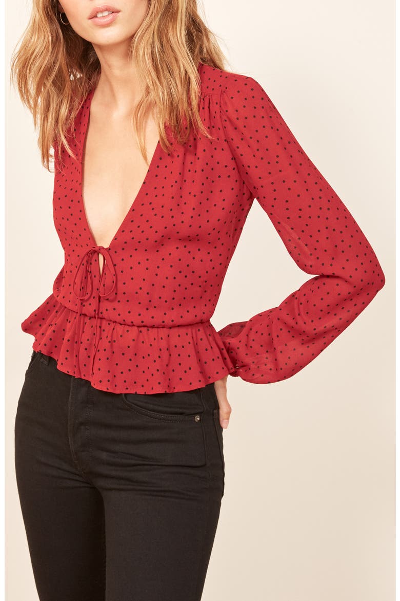 Nikki Tie Front Blouse, Alternate, color, FLAMENCO