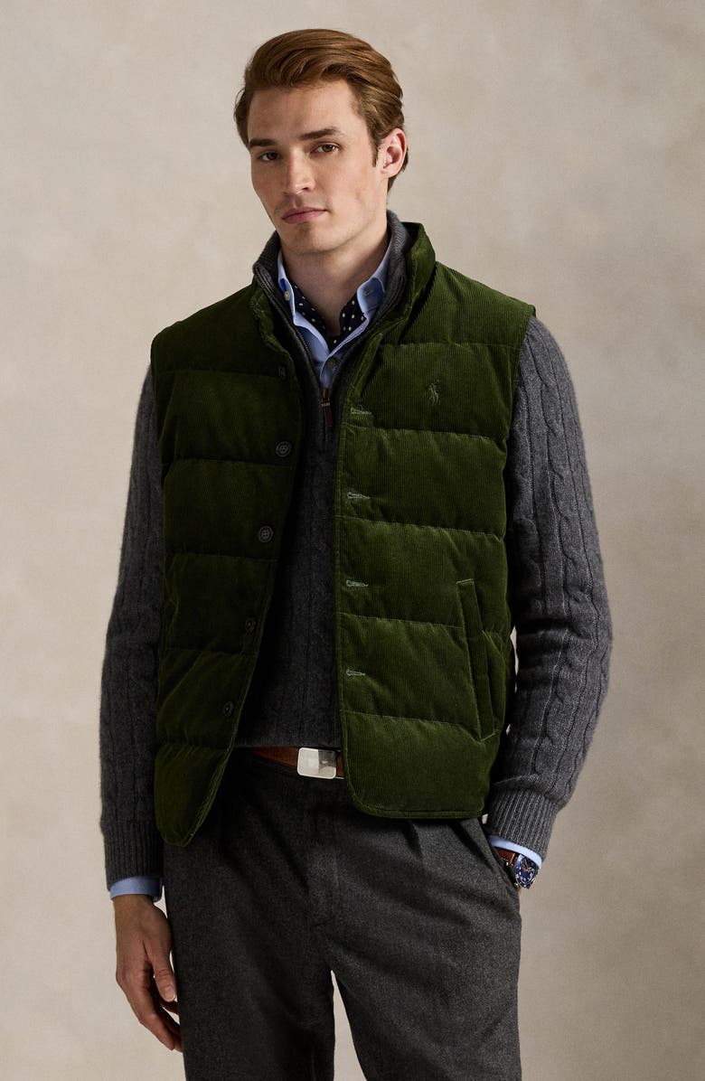 Polo Ralph Lauren 12 Wale Corduroy Down Puffer Vest, Alternate, color, Country Olive X