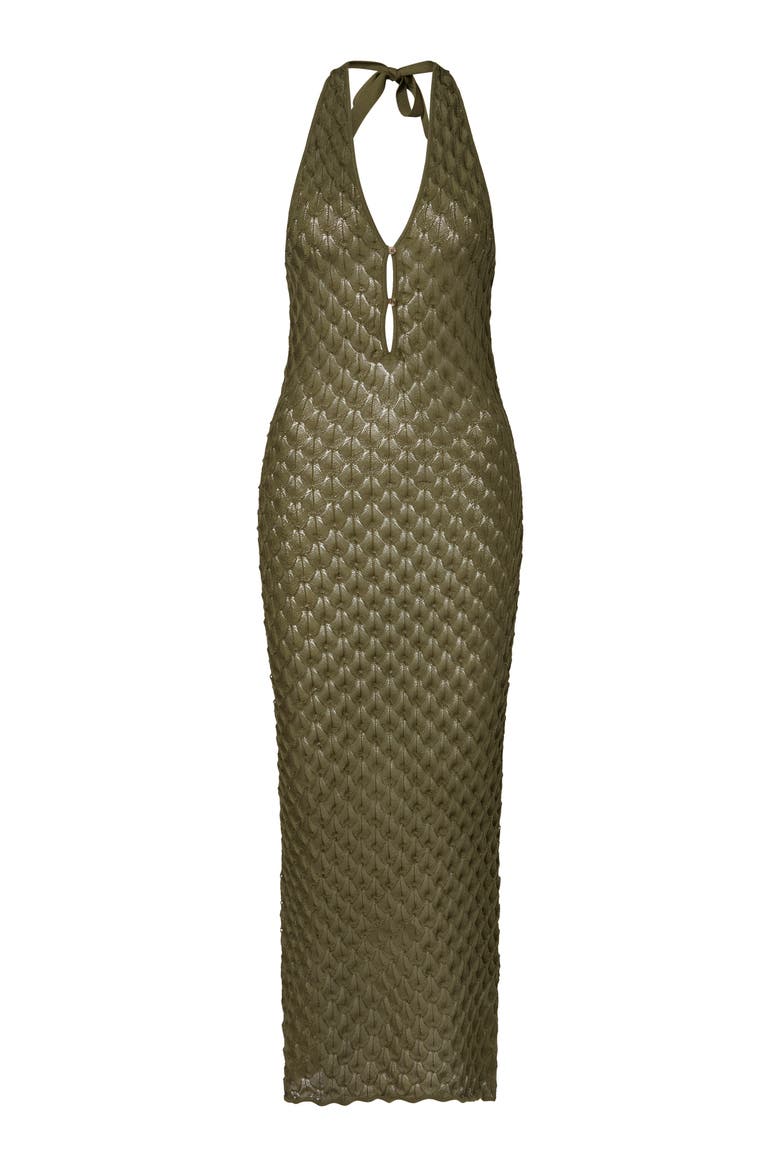 Esra Knitted Halterneck Maxi Dress, Alternate, color, Dusty Olive