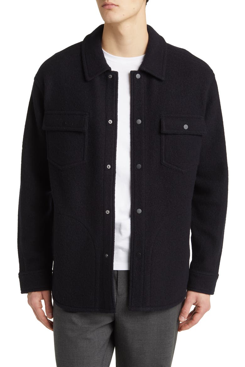 Warden Boiled Wool Overshirt, Main, color, BLACK