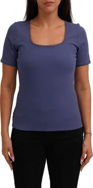 CYRUS Scallop Trim Short Sleeve Ribbed Top