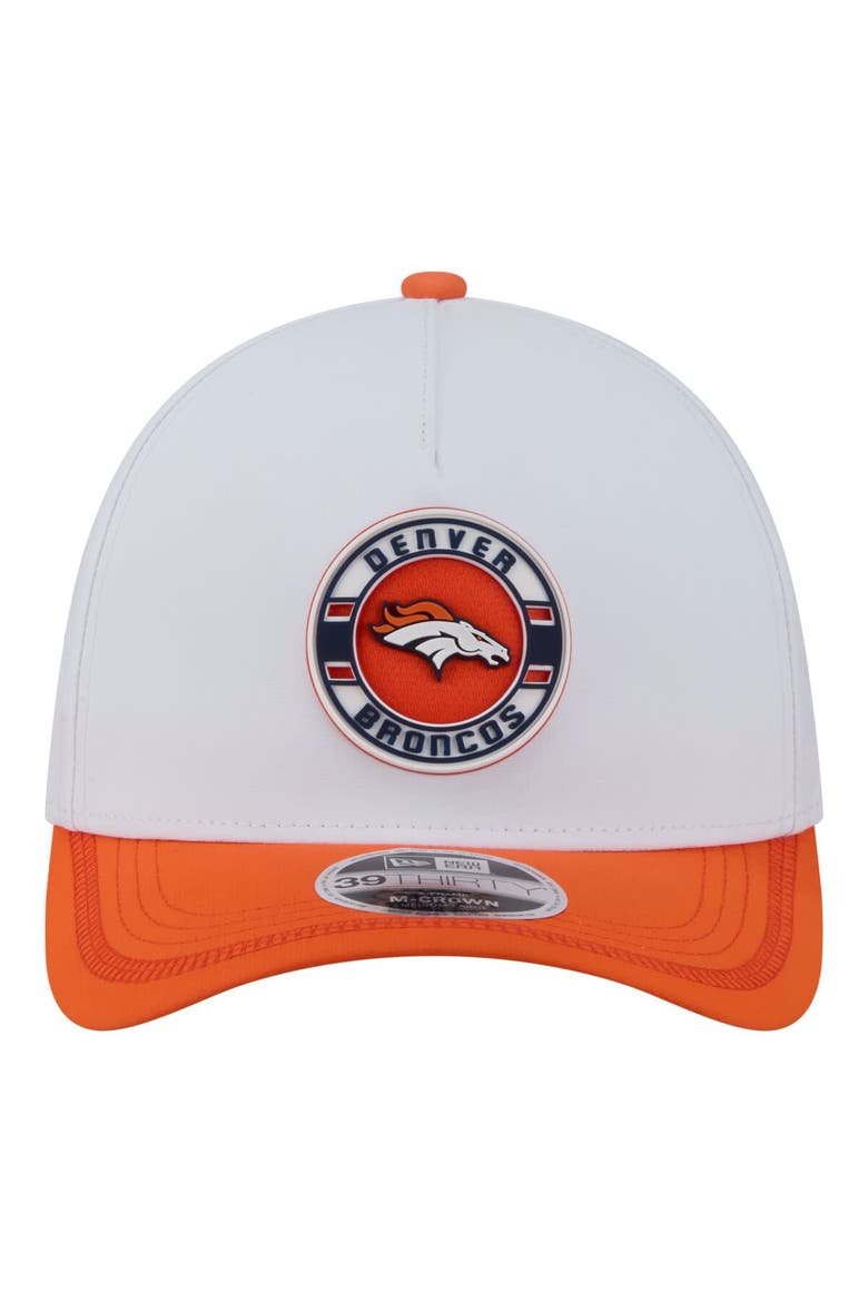 Men's New Era White/Orange Denver Broncos Patch 39THIRTY A-Frame M-Crown Perforated Flex Hat, Alternate, color, White