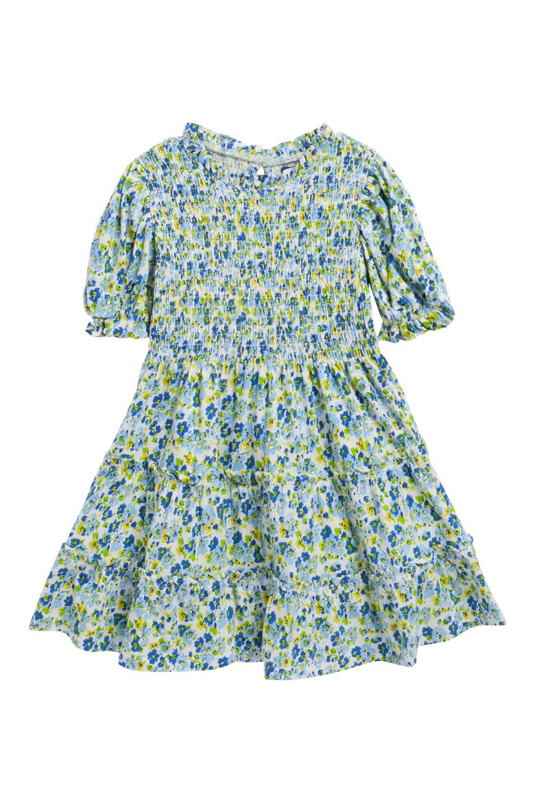 Kids' Smocked Cotton Jersey Dress, Main, color, ALMA FORAL