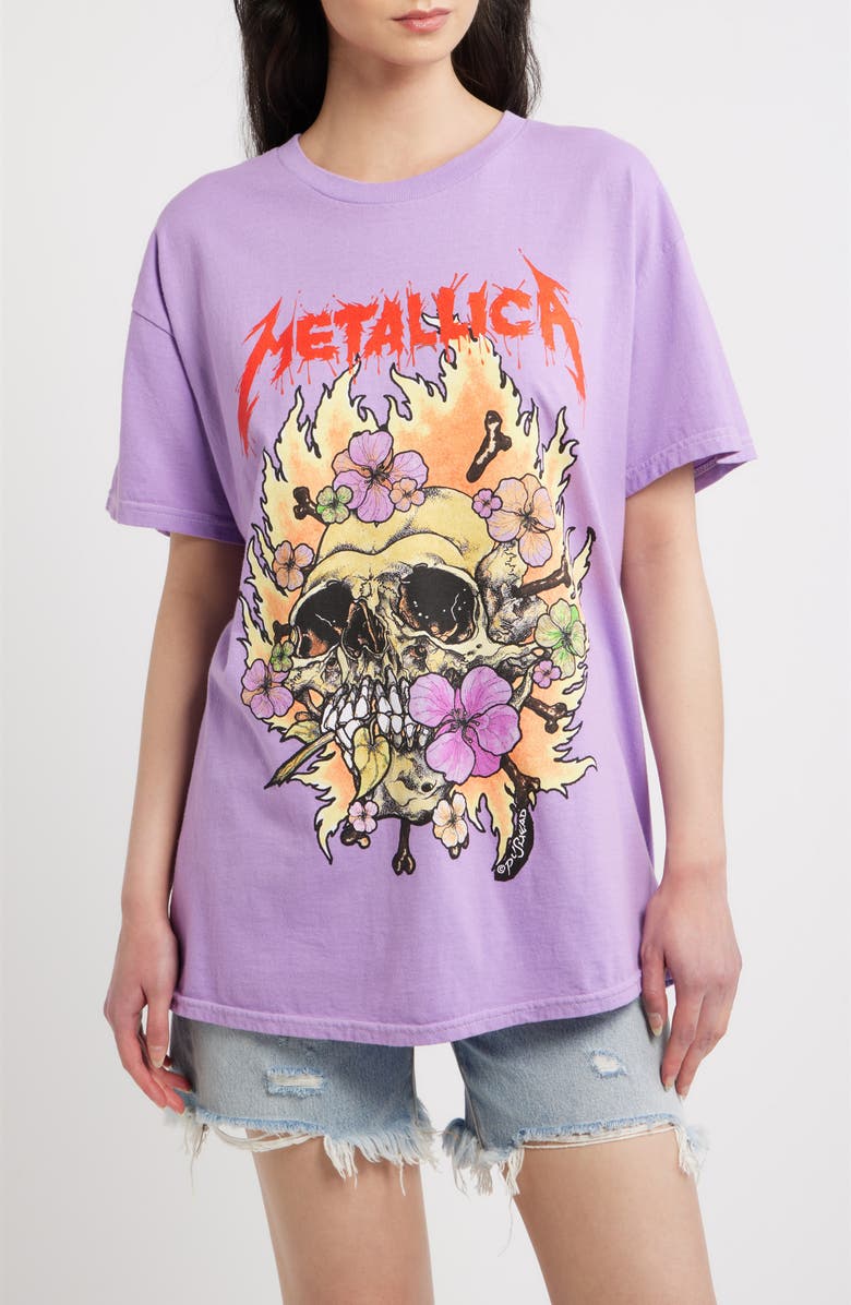 Merch Traffic Metallica Fire Scull Cotton Graphic T-Shirt, Main, color, Lavender