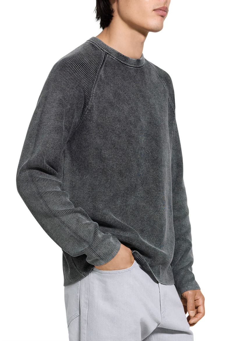 Washed Crewneck in Cotton Sweater, Alternate, color, WASHED BLACK