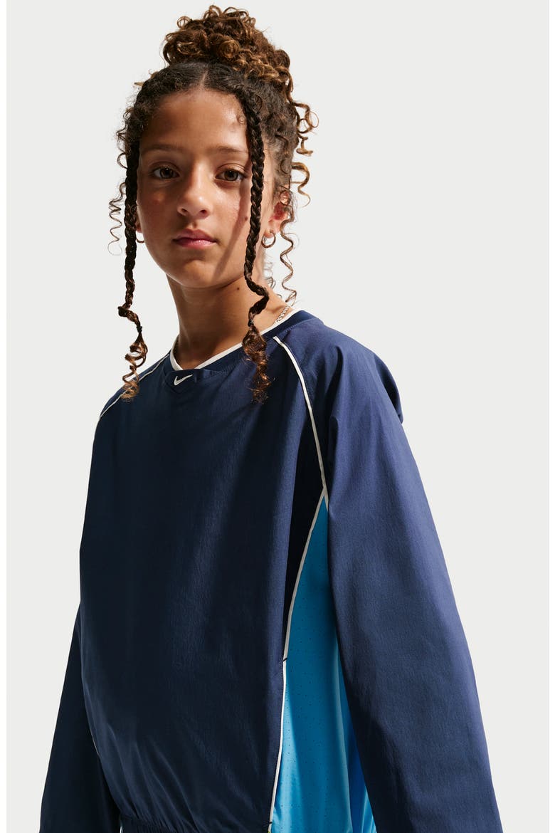 Kids' Woven Long Sleeve V-Neck T-Shirt, Alternate, color, MIDNIGHT NAVY/ SOFT PEARL