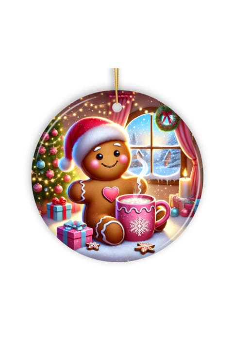 Cozy Gingerbread Man Hot Cocoa Ornament - Version 2