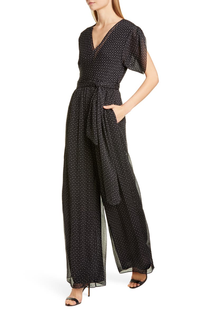 Cassandra Print Silk Jumpsuit, Alternate, color, GEO GRID BLACK
