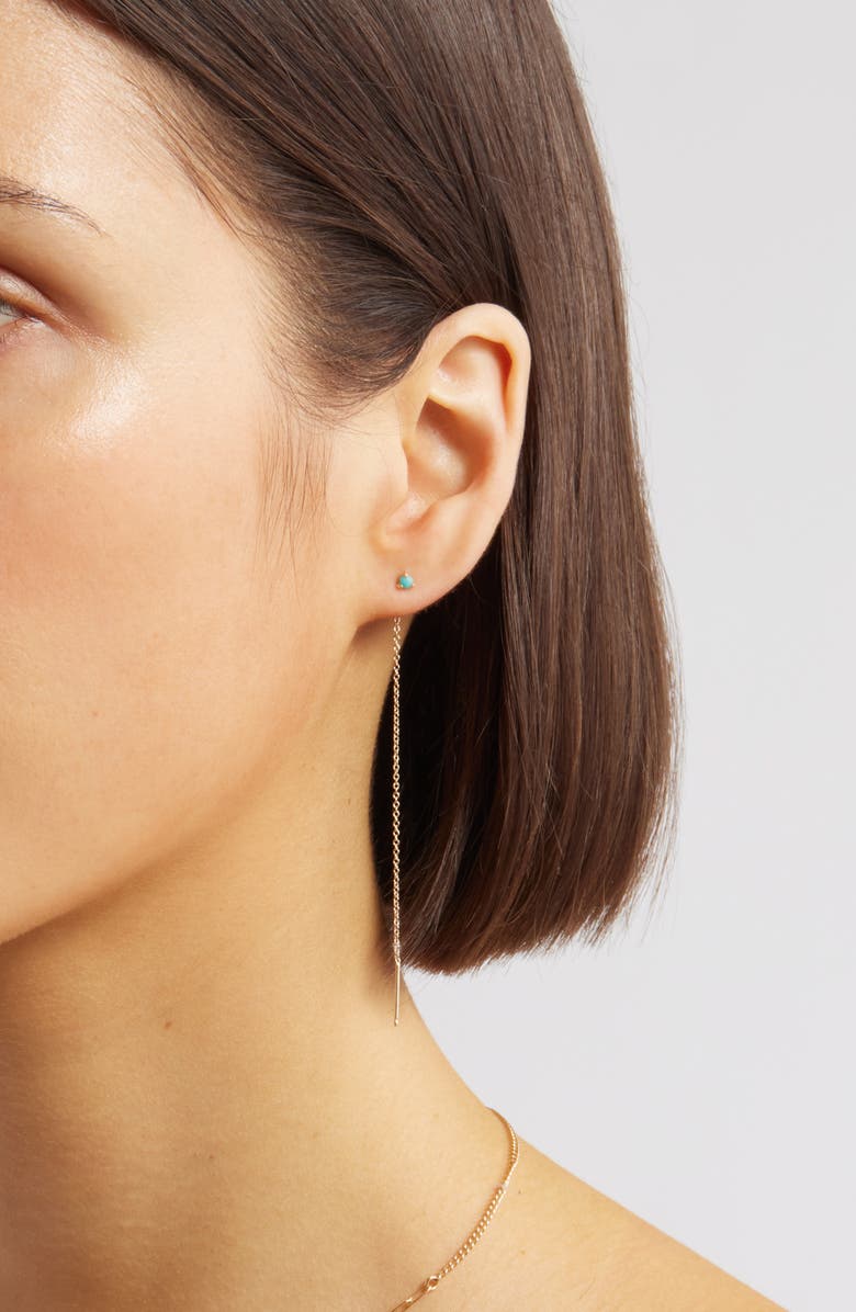 Zoë Chicco 14K Gold Prong Turquoise Threader Earrings, Alternate, color, Yellow Gold