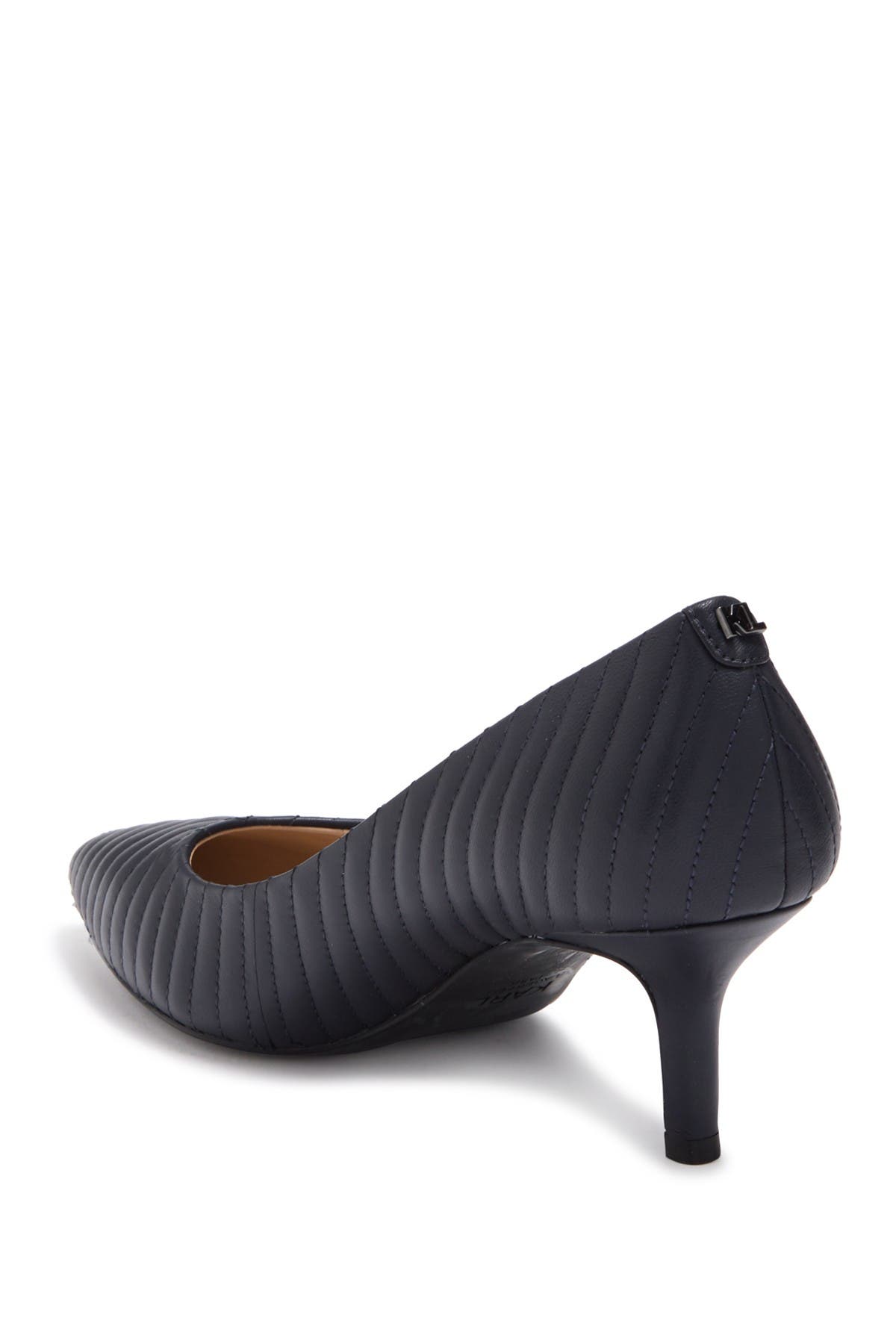 KARL LAGERFELD PARIS Rosette Quilted Pointed Toe Pump, Alternate, color, Midnight