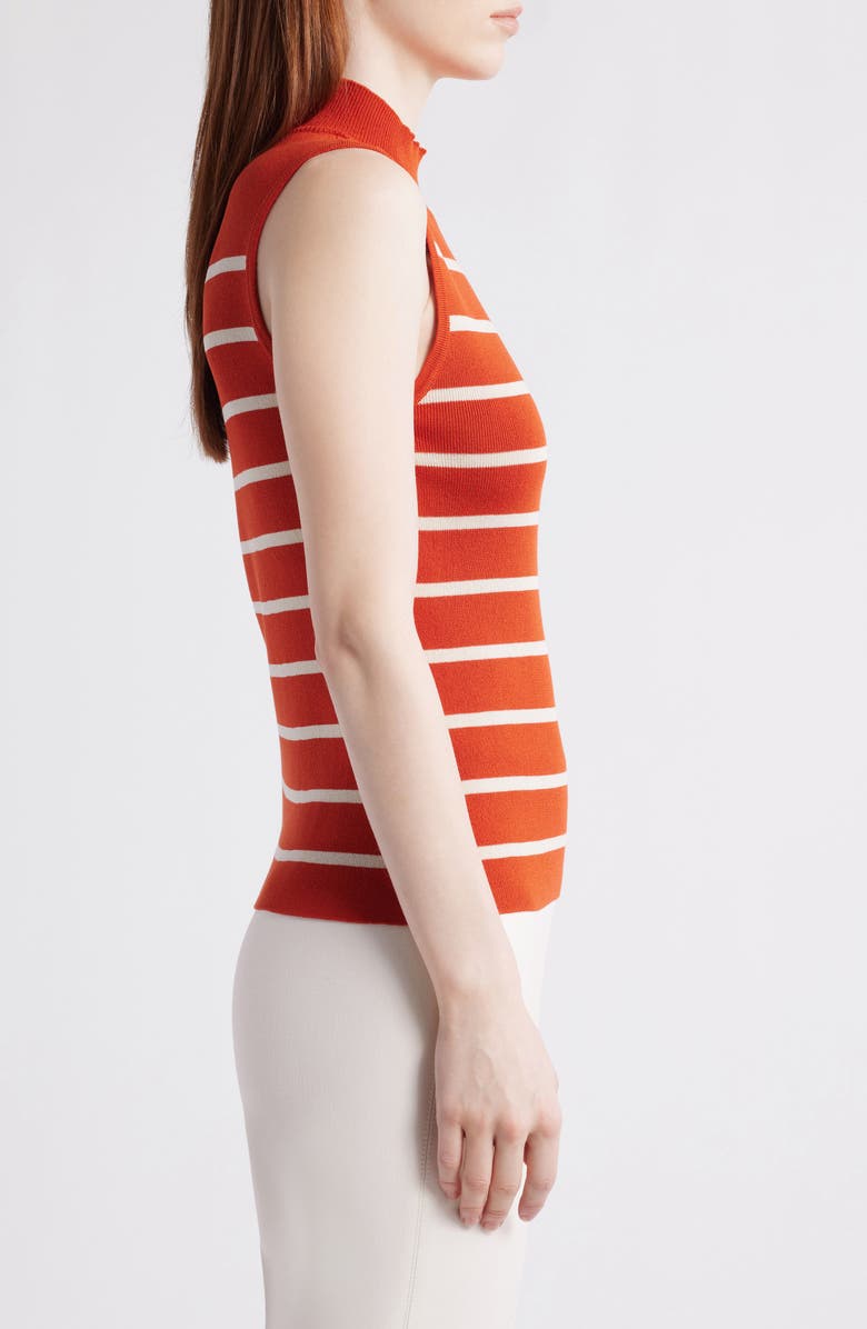 Tahari ASL Stripe Sleeveless Mock Neck Sweater, Alternate, color, Persimmon Vanilla