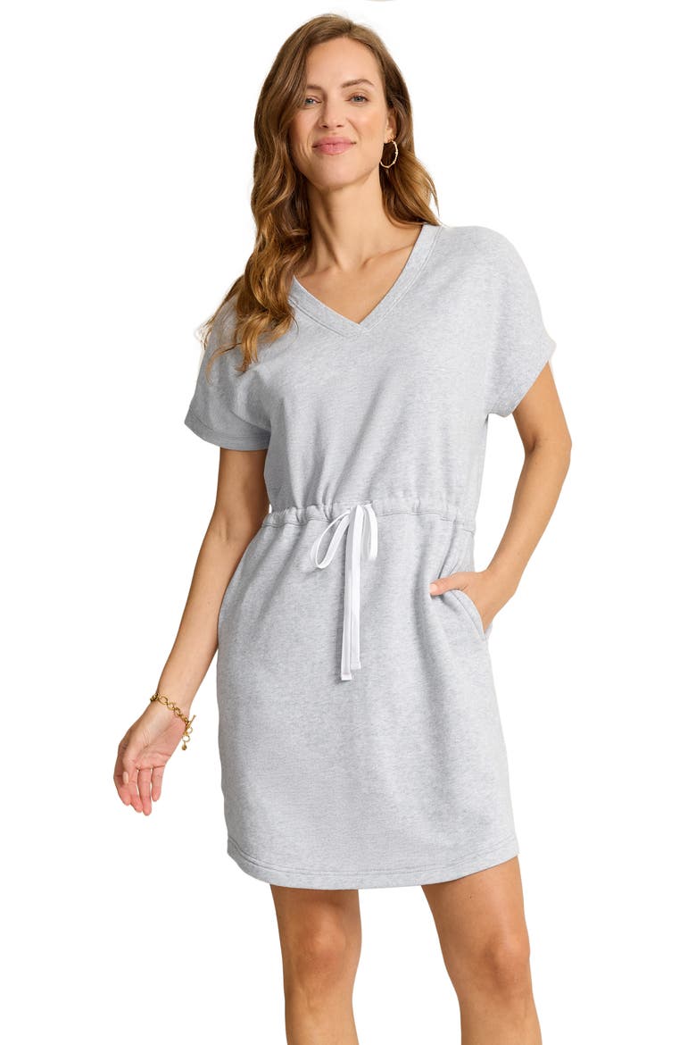 Marina del Mar Cotton Fleece V-Neck Dress, Alternate, color, SUMMER GREY HEATHER