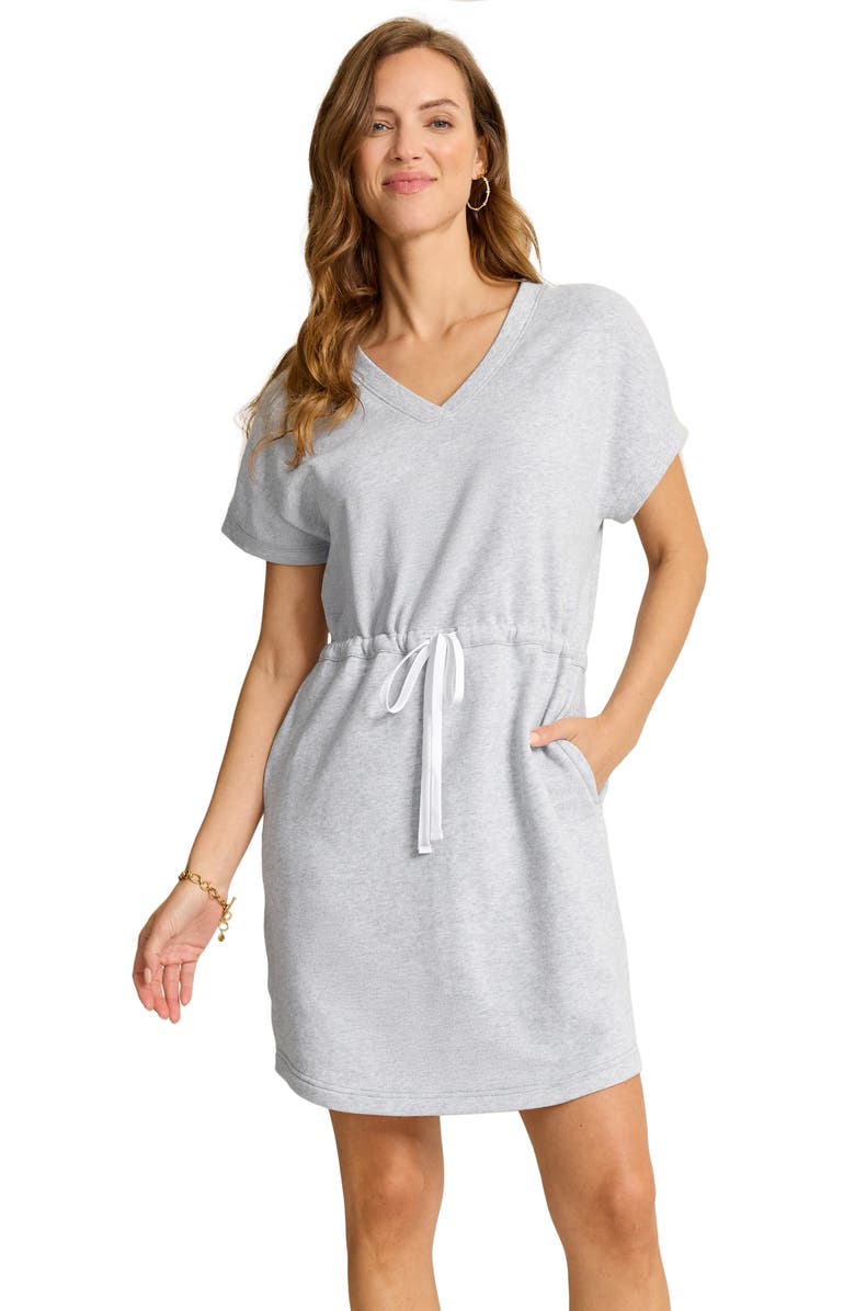 Tommy Bahama Marina del Mar Cotton Fleece V-Neck Dress, Alternate, color, Summer Grey Heather