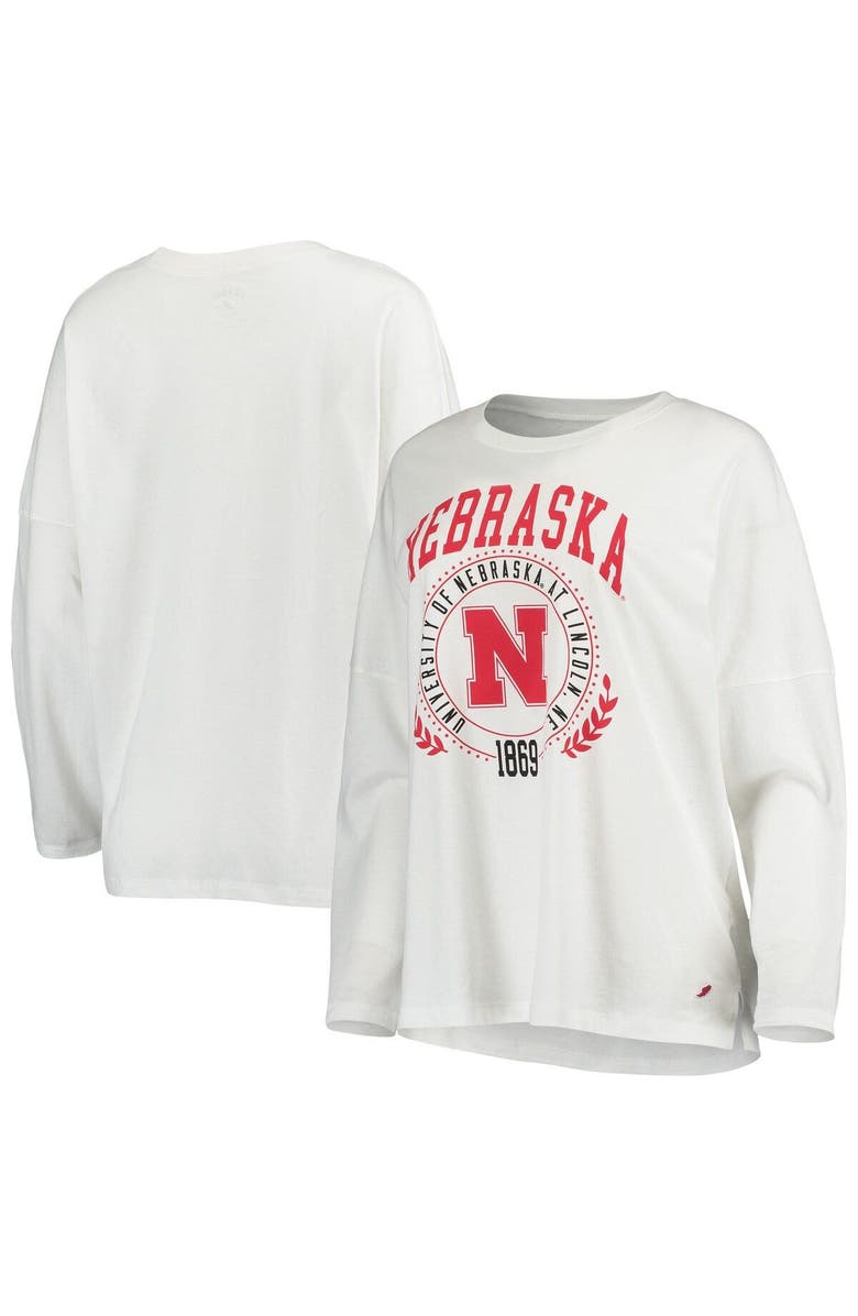LEAGUE COLLEGIATE WEAR Women's League Collegiate Wear White Nebraska Huskers Clothesline Oversized Long Sleeve T-Shirt, Main, color,