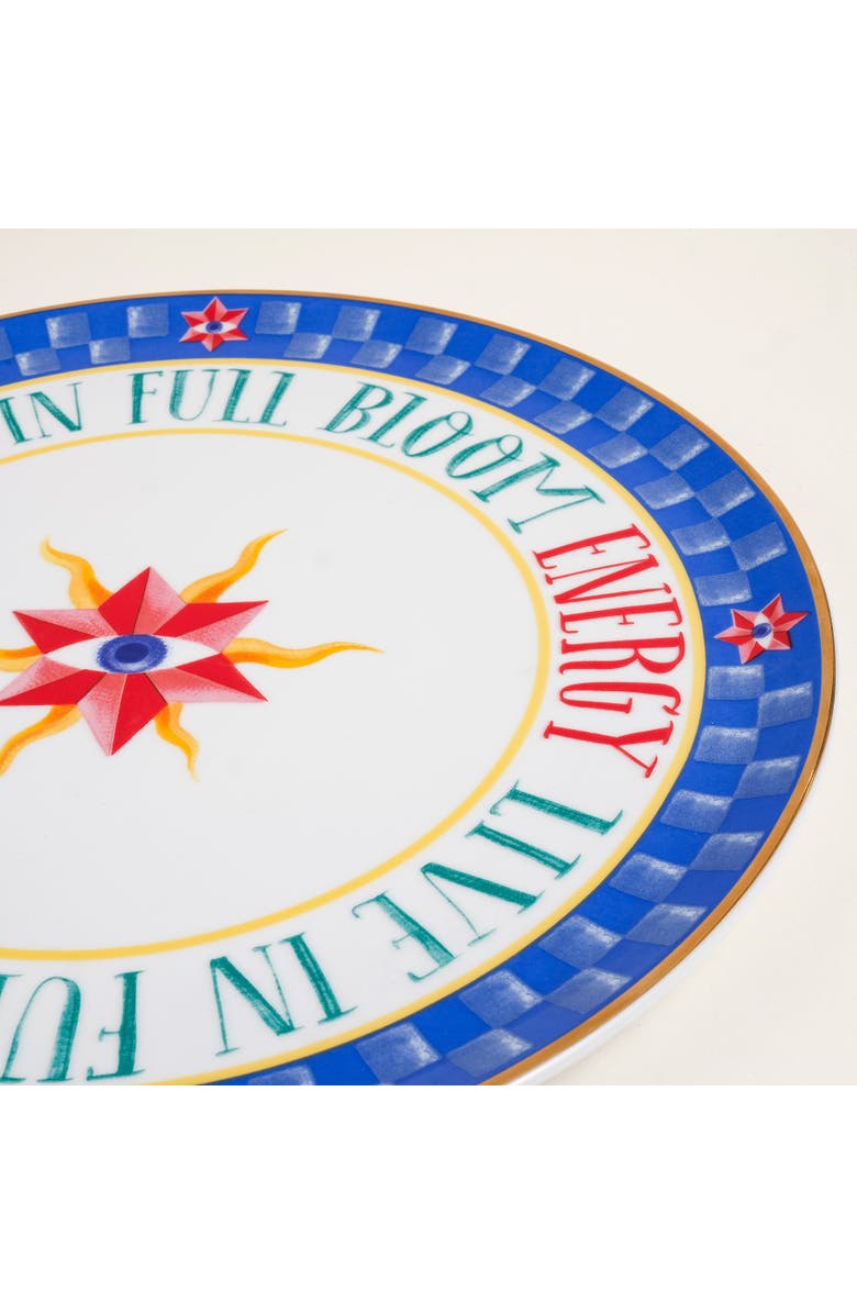 Zsa Zsa Zsu Lublin Gold Rim Porcelain Pizza Plate Bloom 13", Alternate, color, Blue