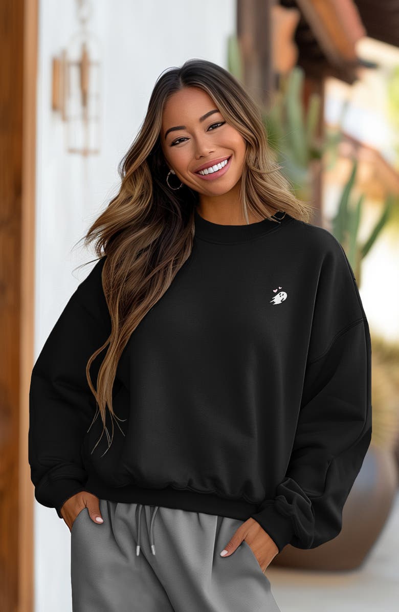 Dalix Heartly Ghost Heavyweight Relaxed Sweatshirt, Alternate, color, Black