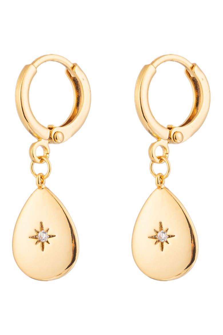 24K Gold Plated Luna CZ Huggie Hoop Earrings, Main, color, GOLD