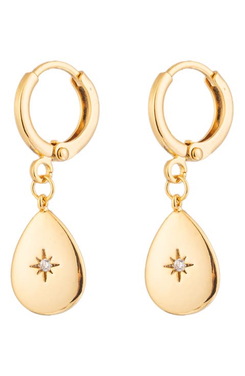 24K Gold Plated Luna CZ Huggie Hoop Earrings