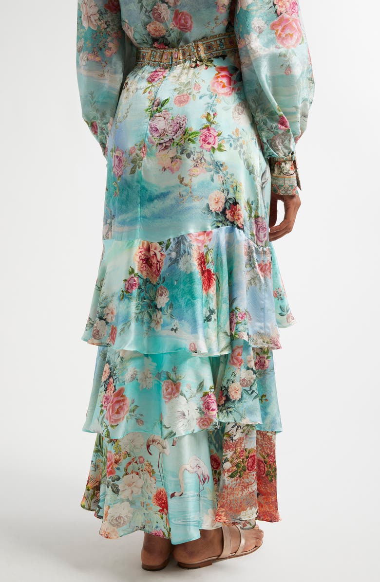 Camilla The Jewelry Museum Tiered Ruffle Silk Satin Maxi Skirt, Alternate, color, 