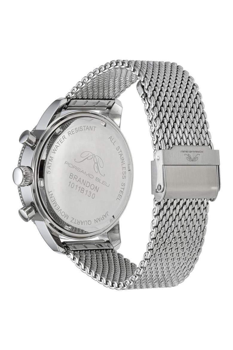 Brandon Mesh Strap Chronograph, 44mm, Alternate, color, SILVER-BLACK
