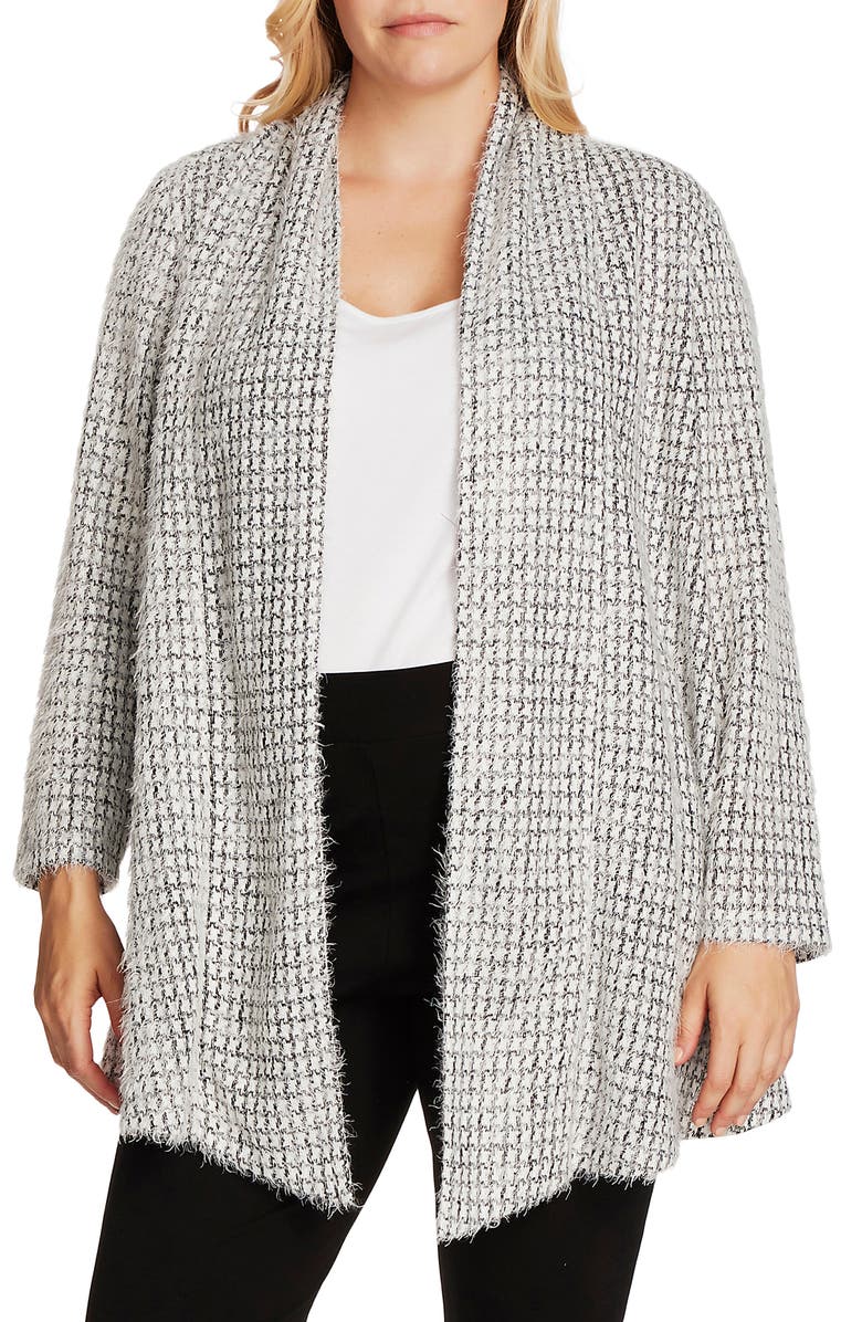 Vince Camuto Drape Front Eyelash Houndstooth Cardigan, Main, color,