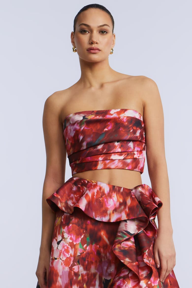 Pleated Satin Bustier, Alternate, color, Washed Rose Chili Pepper Print