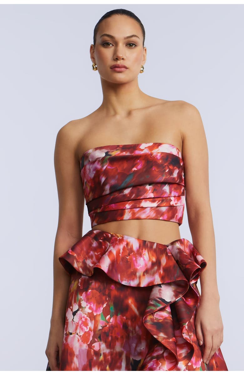BCBGMAXAZRIA Pleated Satin Bustier, Alternate, color, Washed Rose Chili Pepper Print