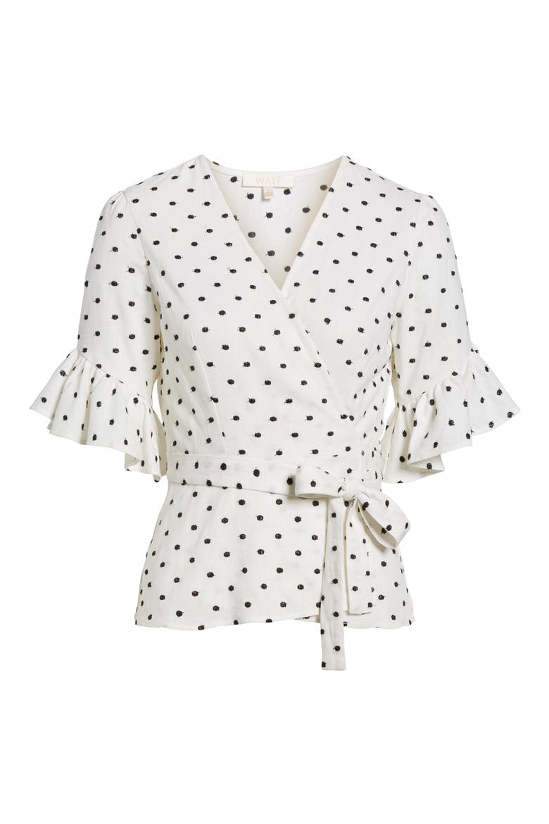 Kaitlyn Wrap Top, Alternate, color, IVORY POLKA DOT