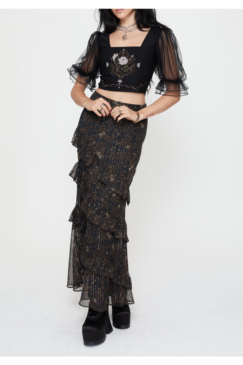 Astralis Stripe Ruffle Tiered Maxi Skirt, Alternate, color, Black