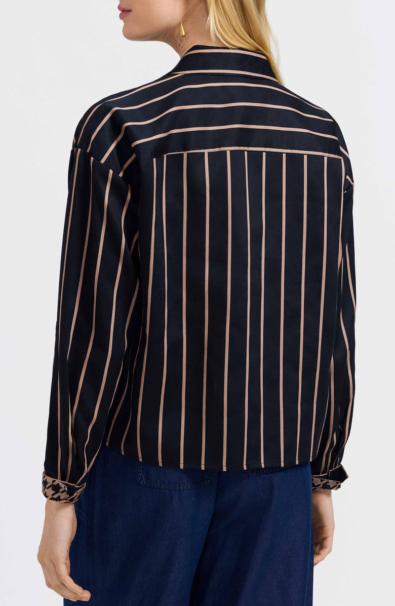 Foxcroft Marina Stripe Cotton Button-Up Shirt, Alternate, color, Black/ Almond