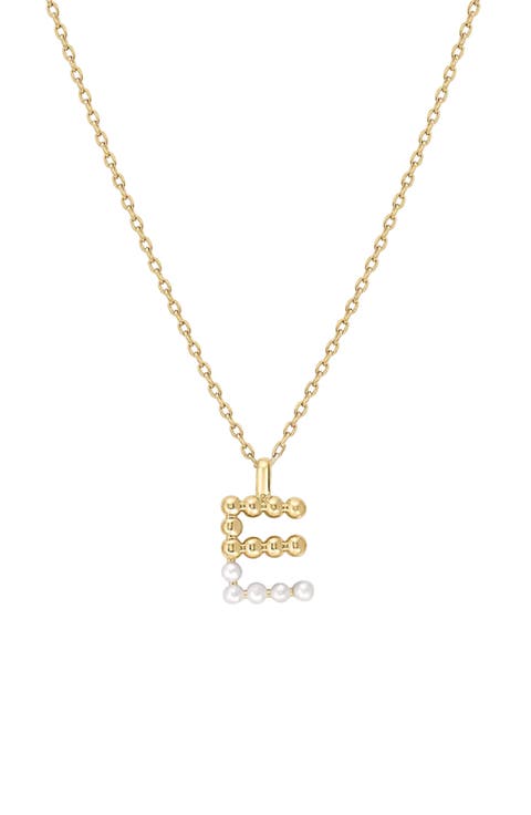 Cultured Pearl Pavé Initial Necklace