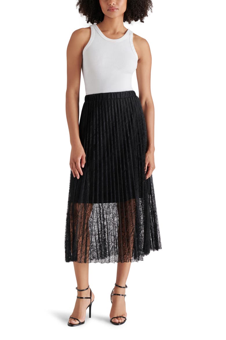 Keira Pleated Lace Skirt, Alternate, color, BLACK